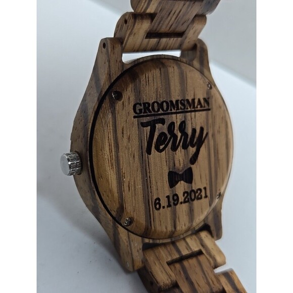 TJW Zebrawood Quartz Watch Roman Numeral Wooden Case 45mm New Battery Analog - Picture 10 of 10